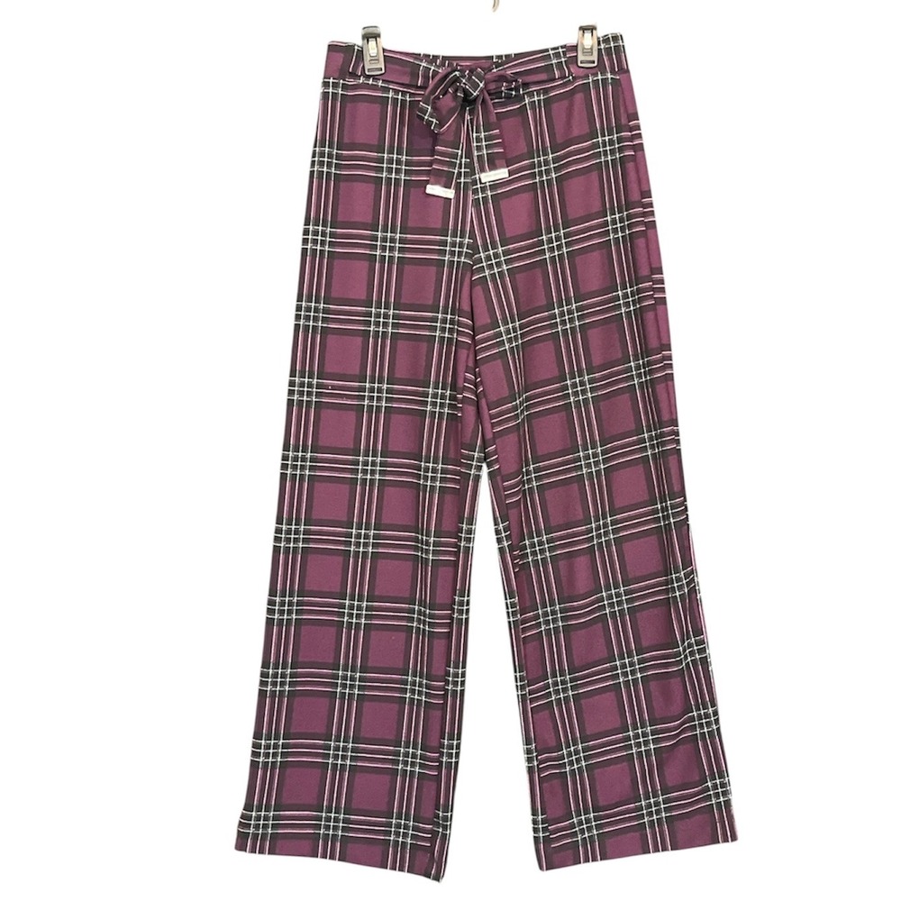 Adrienne Vittadini Plaid Dress Pants Size Medium Purple Wide Leg 90's Y2K